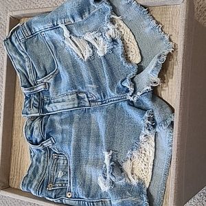 AE Shortie High Rise Distressed Shorts Crochet Pockets Size 4